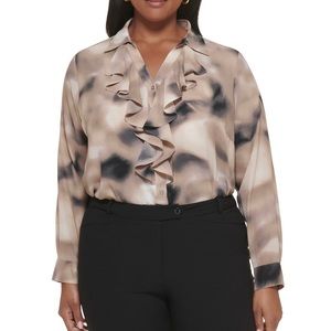 Calvin Klein Plus Size Printed Ruffled Button-Front Top